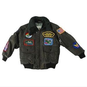 Kids Brown Pilot Jacket with Patches